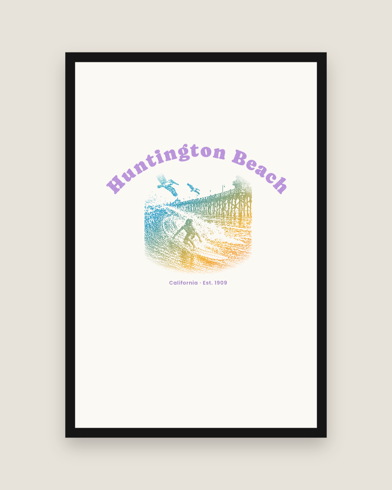 Huntington Beach Pier Surfer Matte Poster