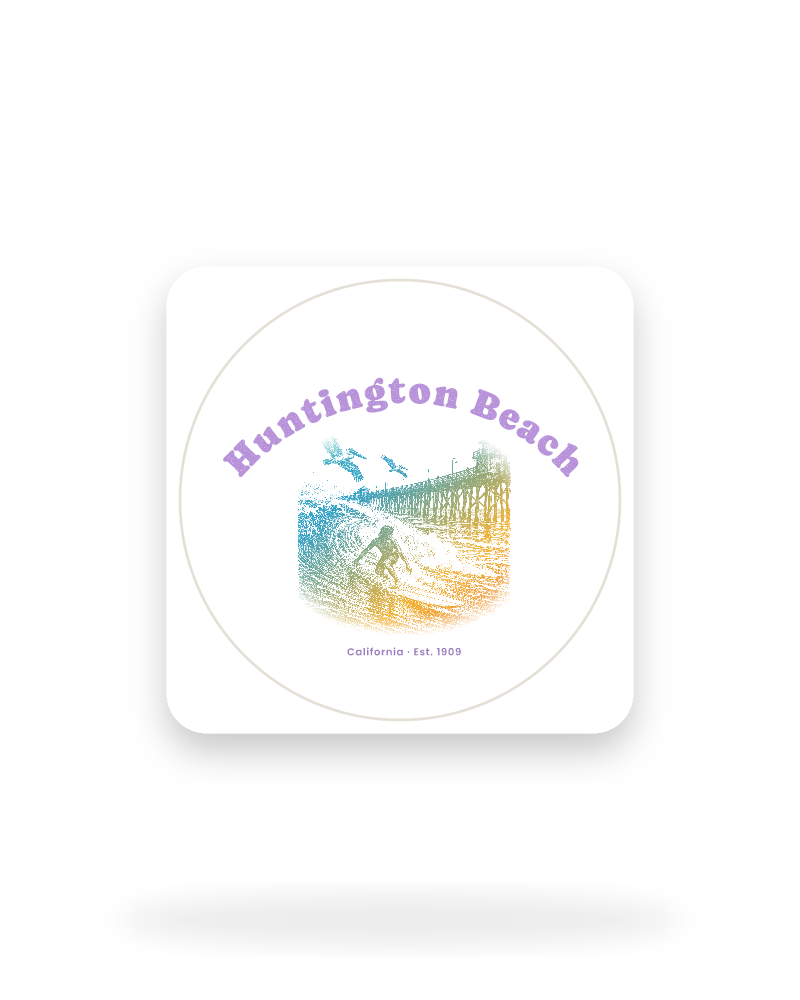 Huntington Beach Pier Surfer Kiss-Cut Sticker