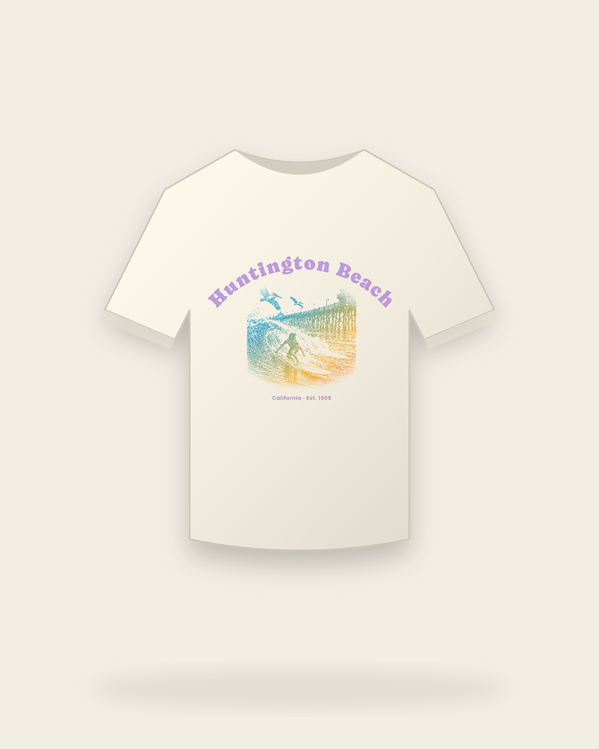 Huntington Beach Pier Surfer Vintage Wash Tee in Ivory