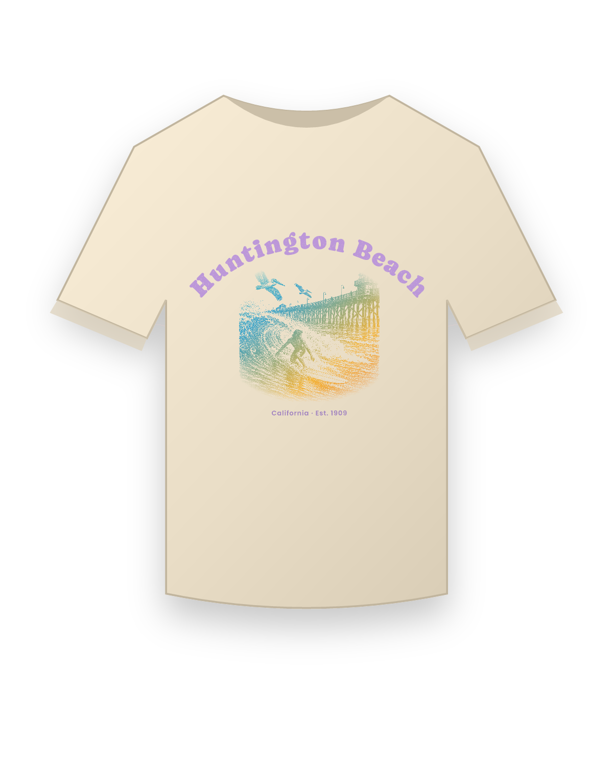 Huntington Beach Pier Surfer Classic Tee in Natural