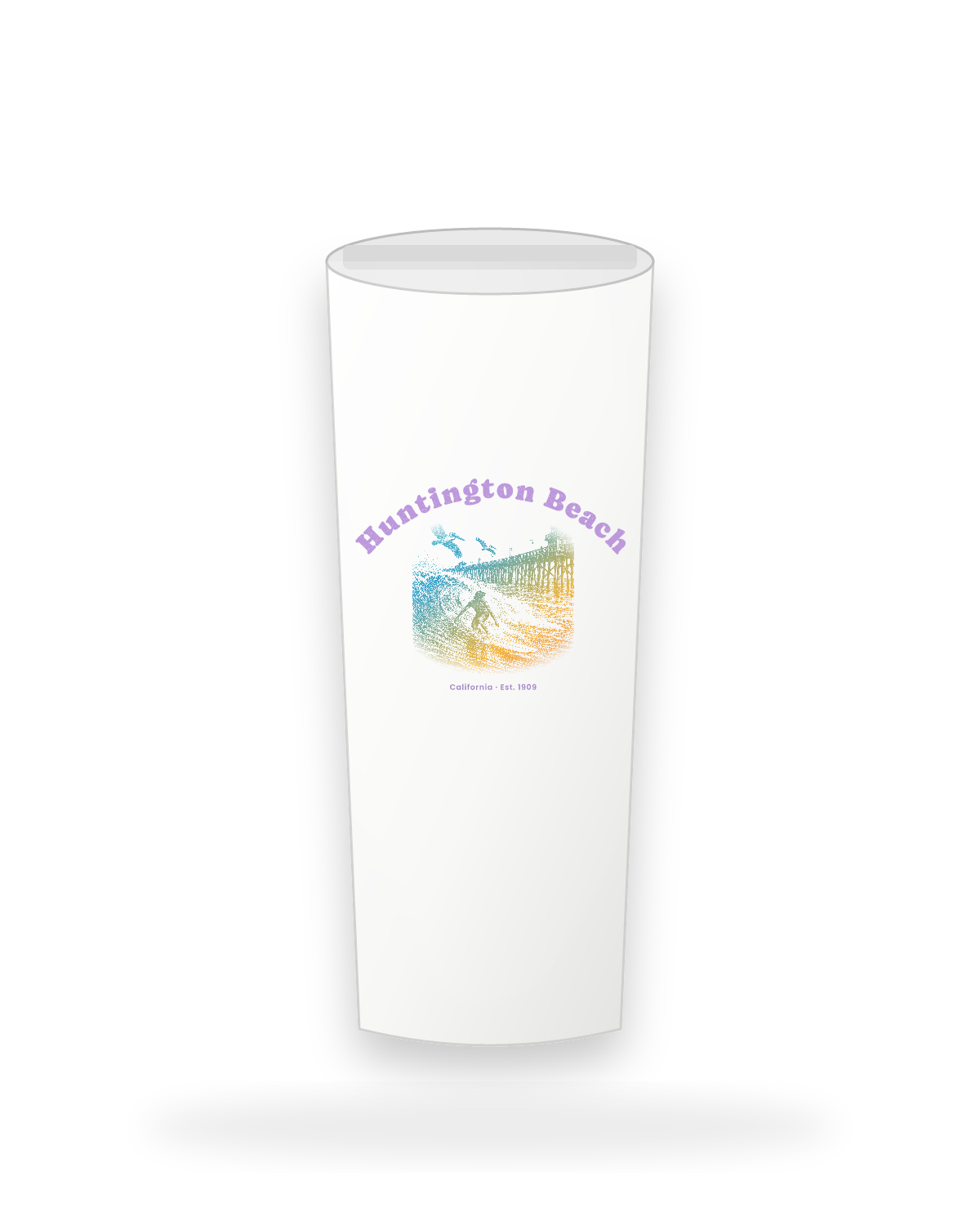 Huntington Beach Pier Surfer Insulated Tumbler 20oz in White
