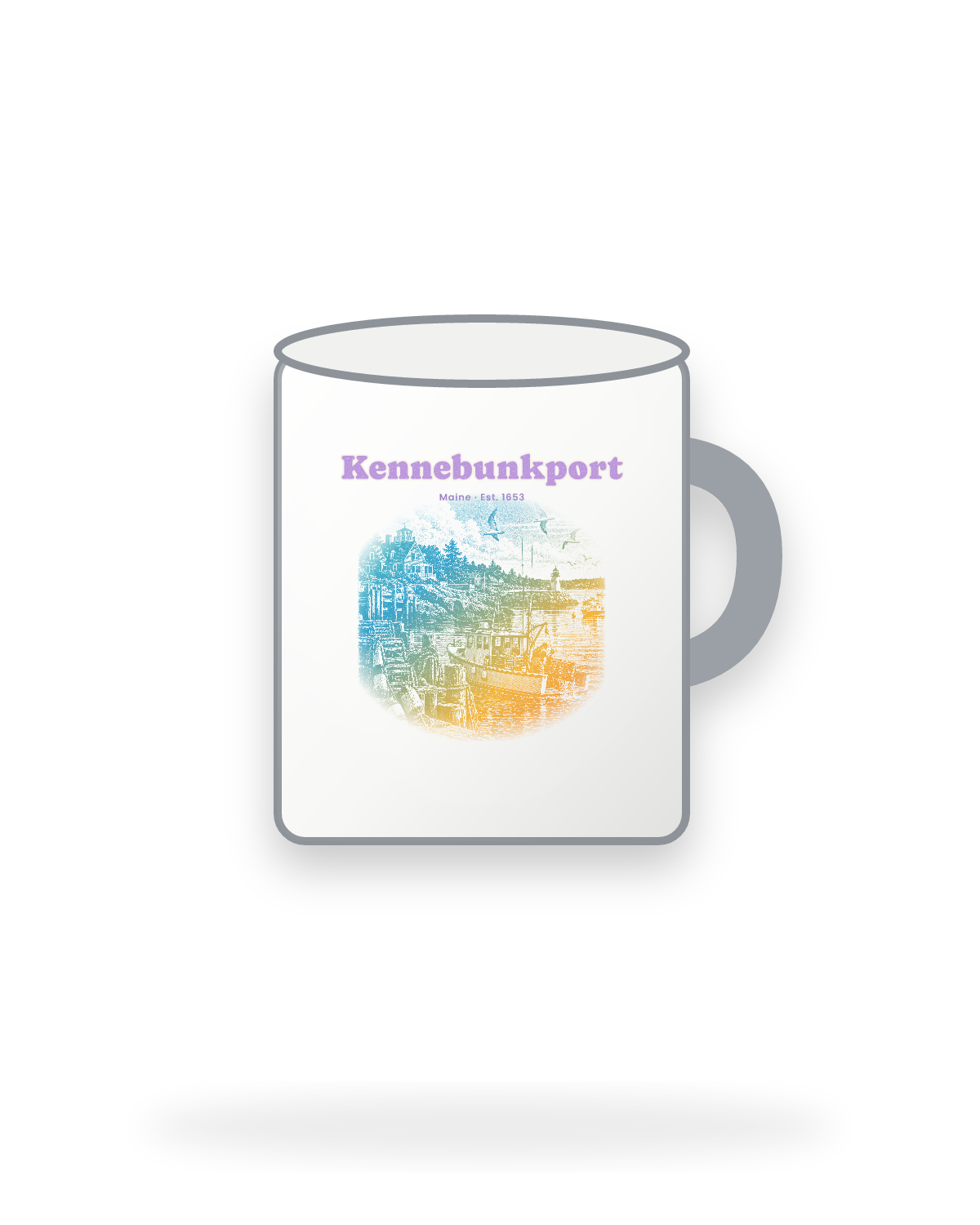 Kennebunkport Lobster Harbor Enamel Camp Mug in White