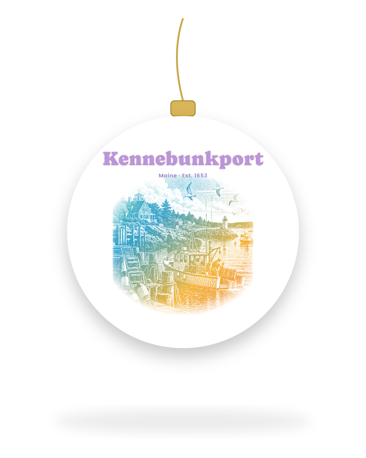 Kennebunkport Lobster Harbor Ceramic Ornament in White