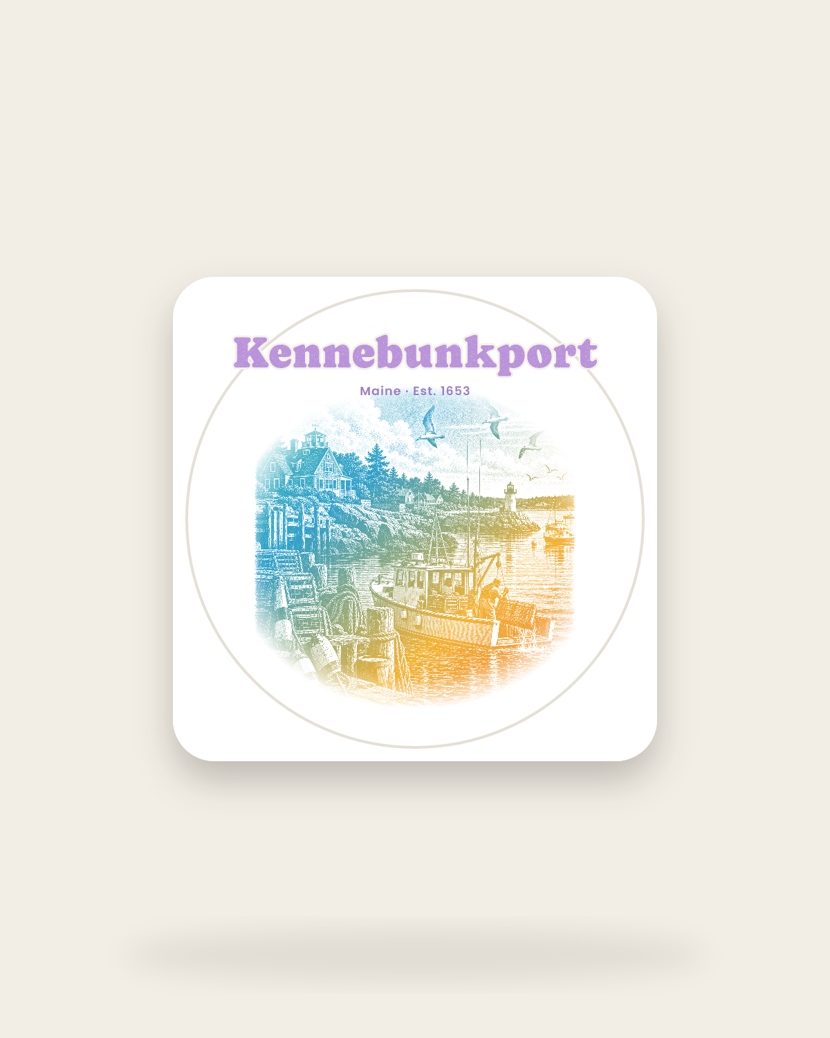 Kennebunkport Lobster Harbor Kiss-Cut Sticker in White