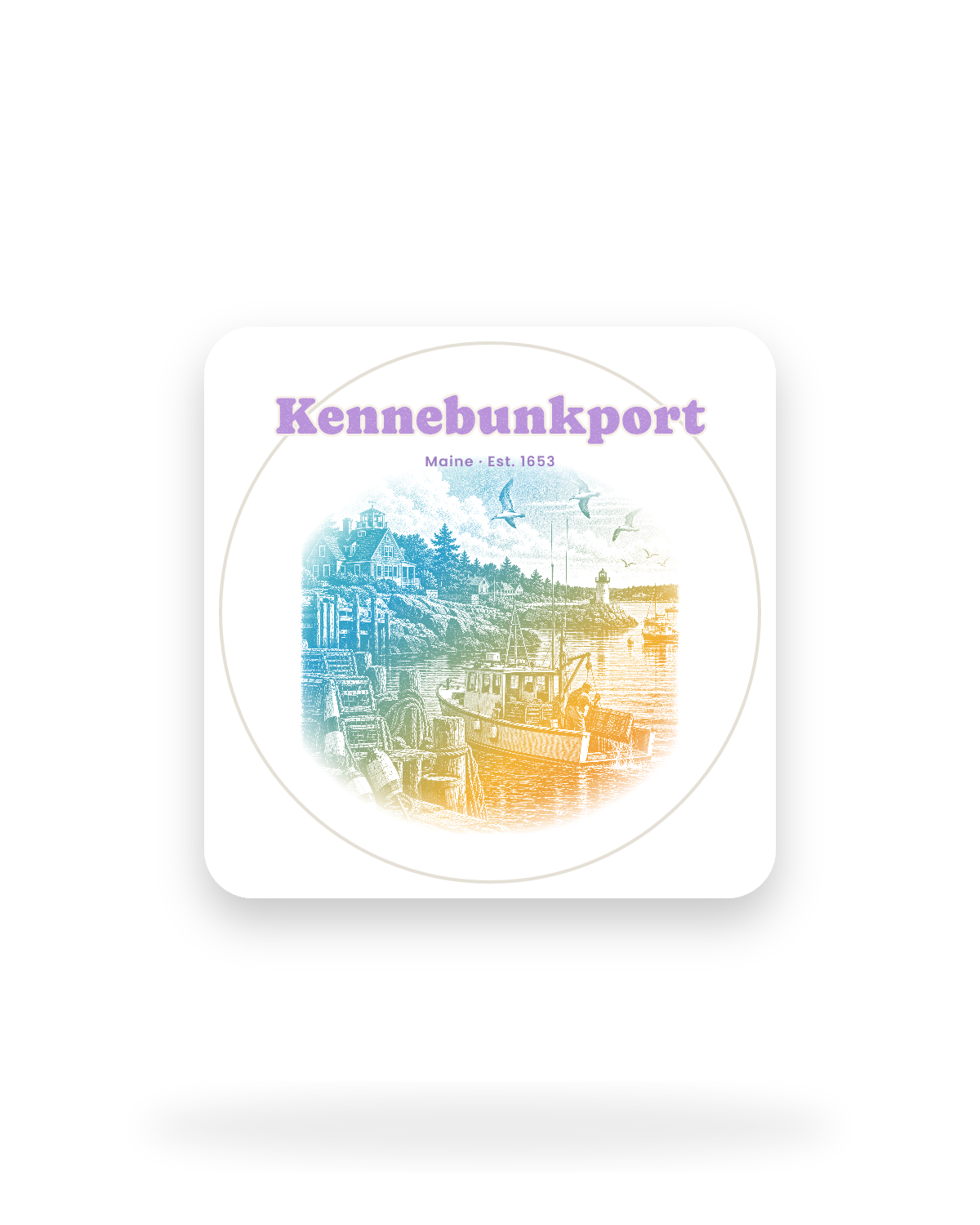 Kennebunkport Lobster Harbor Kiss-Cut Sticker in White
