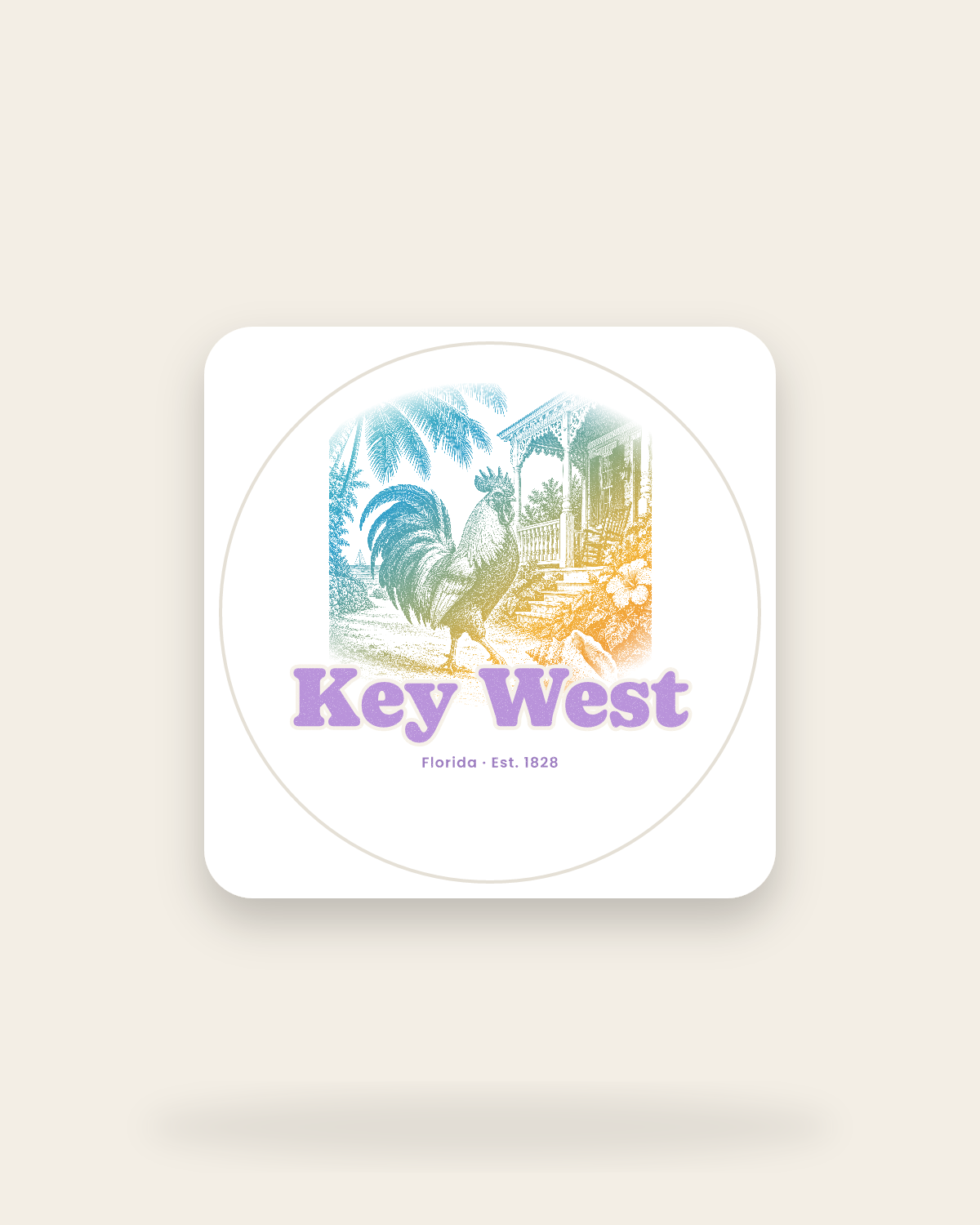 Key West Rooster Kiss-Cut Sticker in White
