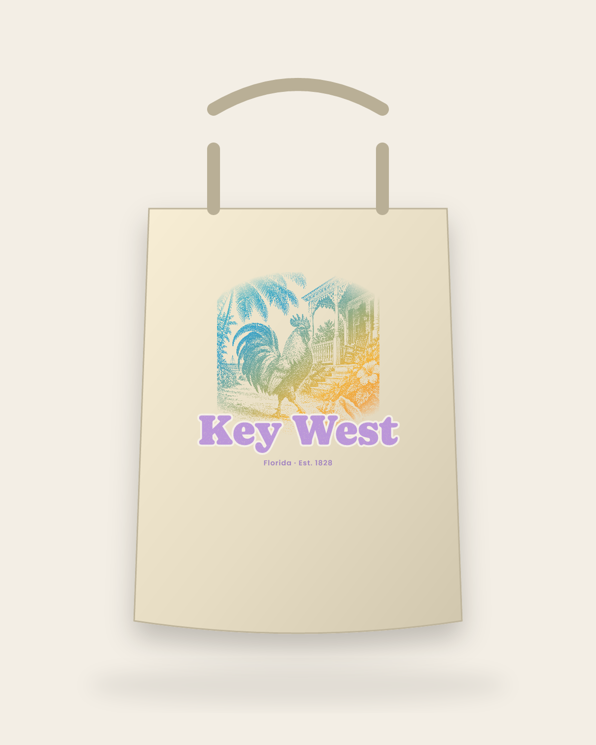 Key West Rooster Canvas Tote in Beige