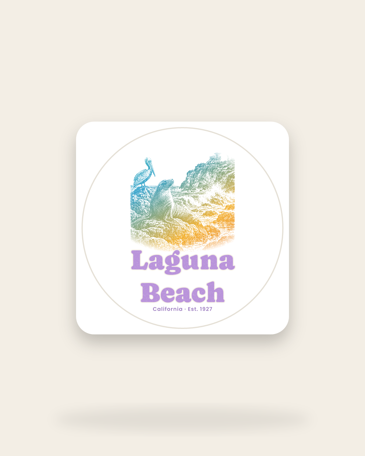 Laguna Beach Sea Lion Cove Kiss-Cut Sticker in White