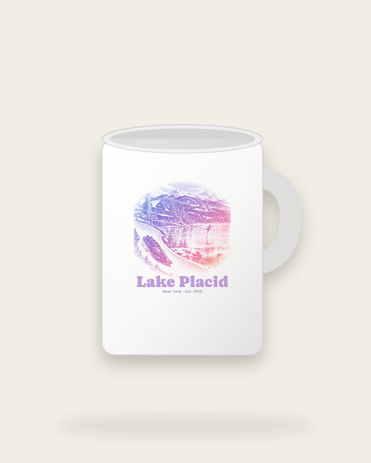 Lake Placid Winter Village Ceramic Mug 15oz in White