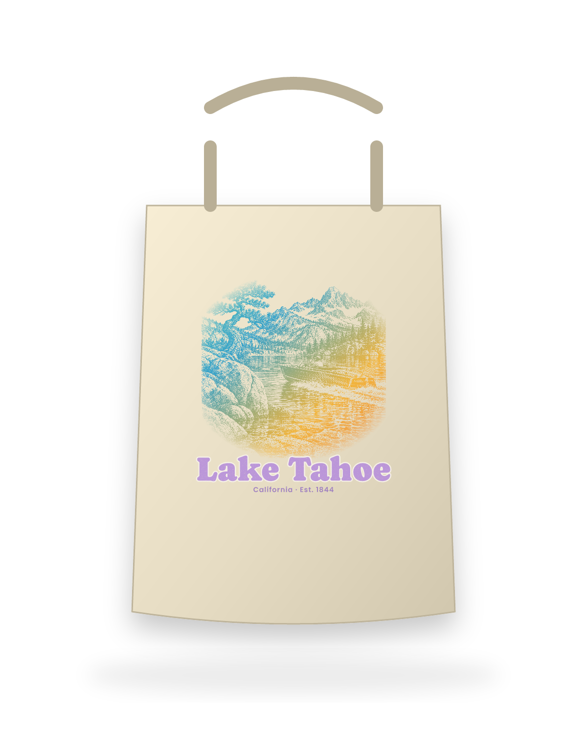 Lake Tahoe Wooden Boat Canvas Tote in Beige