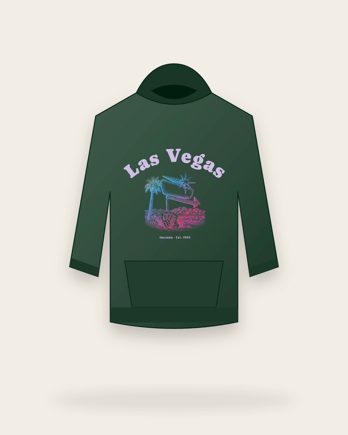 Las Vegas Neon Sign Hooded Sweatshirt in Forest Green
