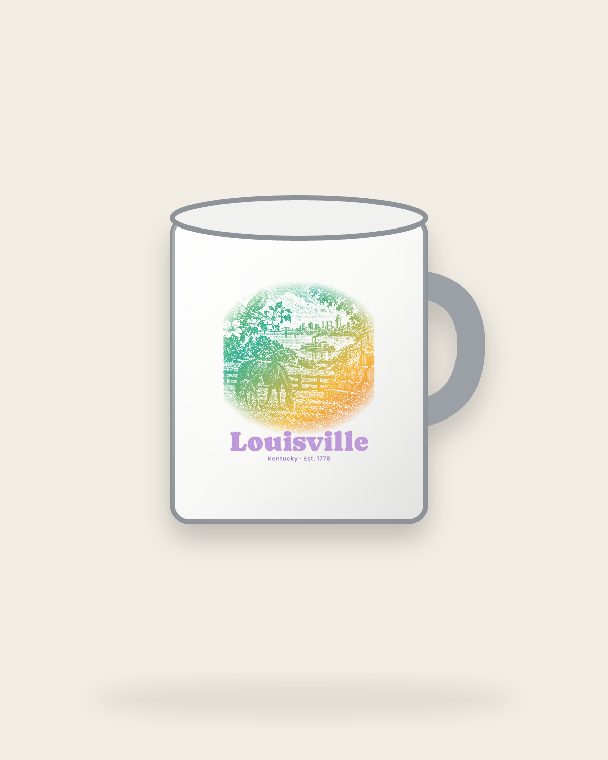 Louisville Bluegrass Mare & Foal Enamel Camp Mug in White