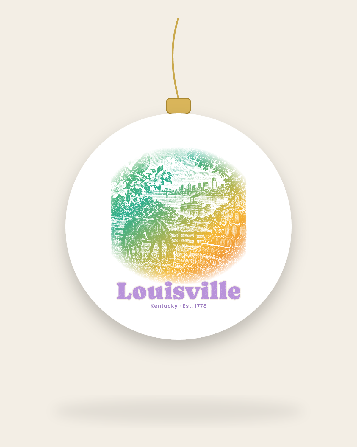 Louisville Bluegrass Mare & Foal Ceramic Ornament in White