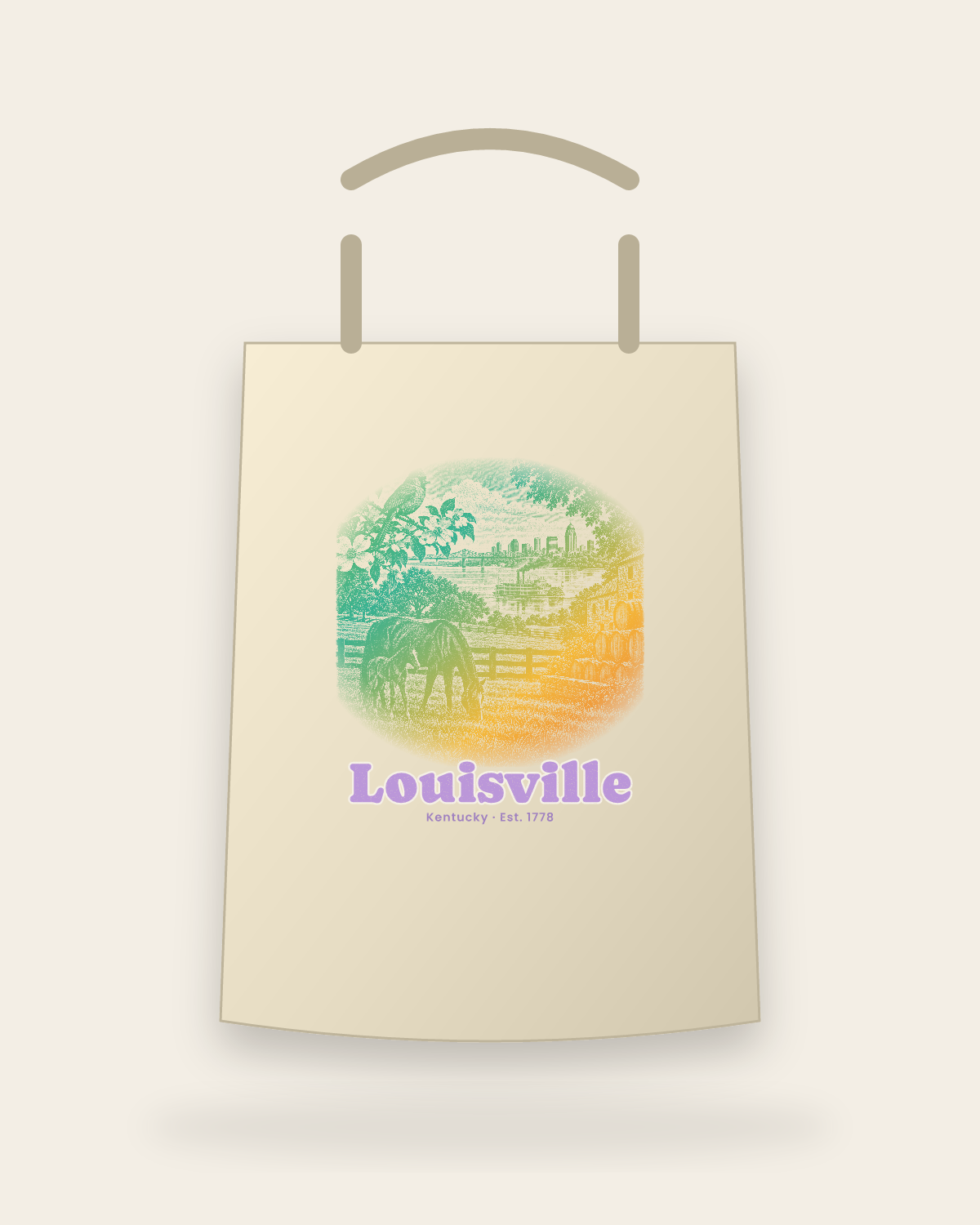 Louisville Bluegrass Mare & Foal Canvas Tote in Beige