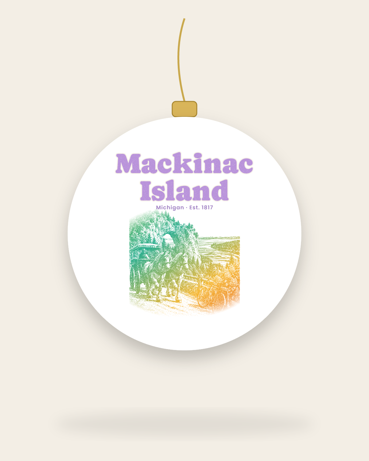 Mackinac Island Horse Carriage Ceramic Ornament in White