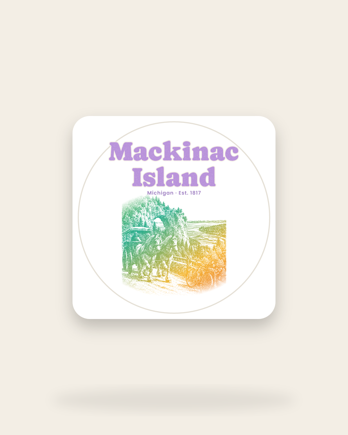 Mackinac Island Horse Carriage Kiss-Cut Sticker in White