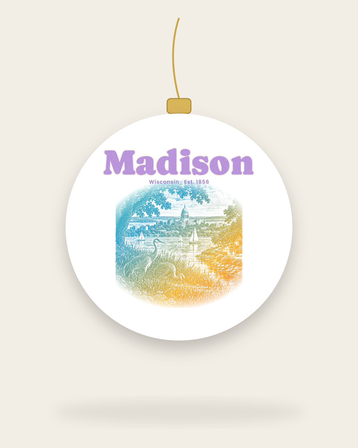 Madison Isthmus Cranes Ceramic Ornament in White