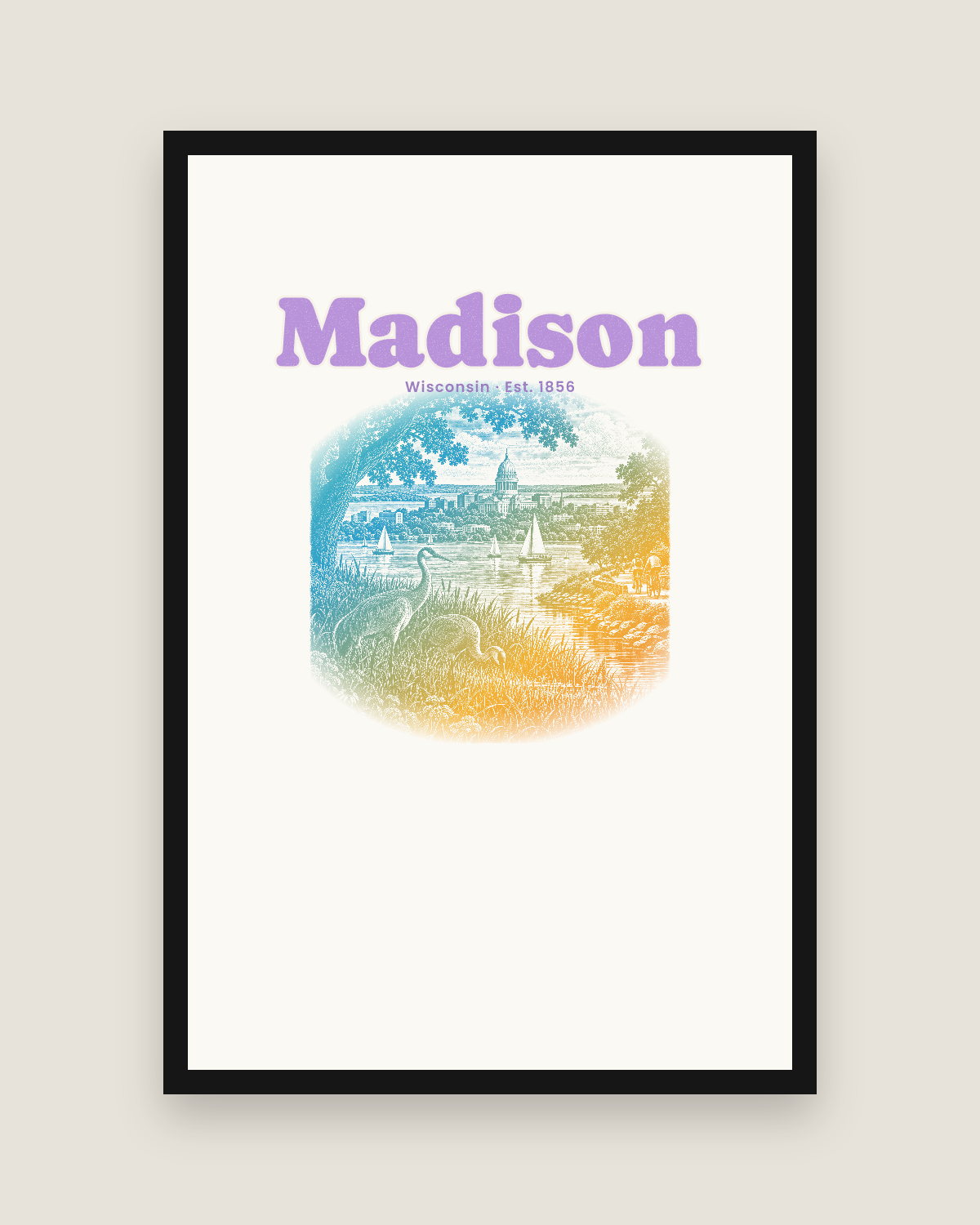 Madison Isthmus Cranes Matte Poster in White
