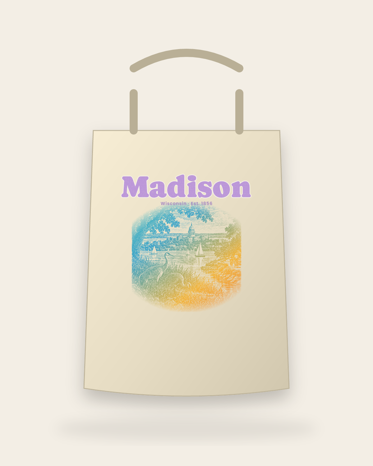 Madison Isthmus Cranes Canvas Tote in Beige