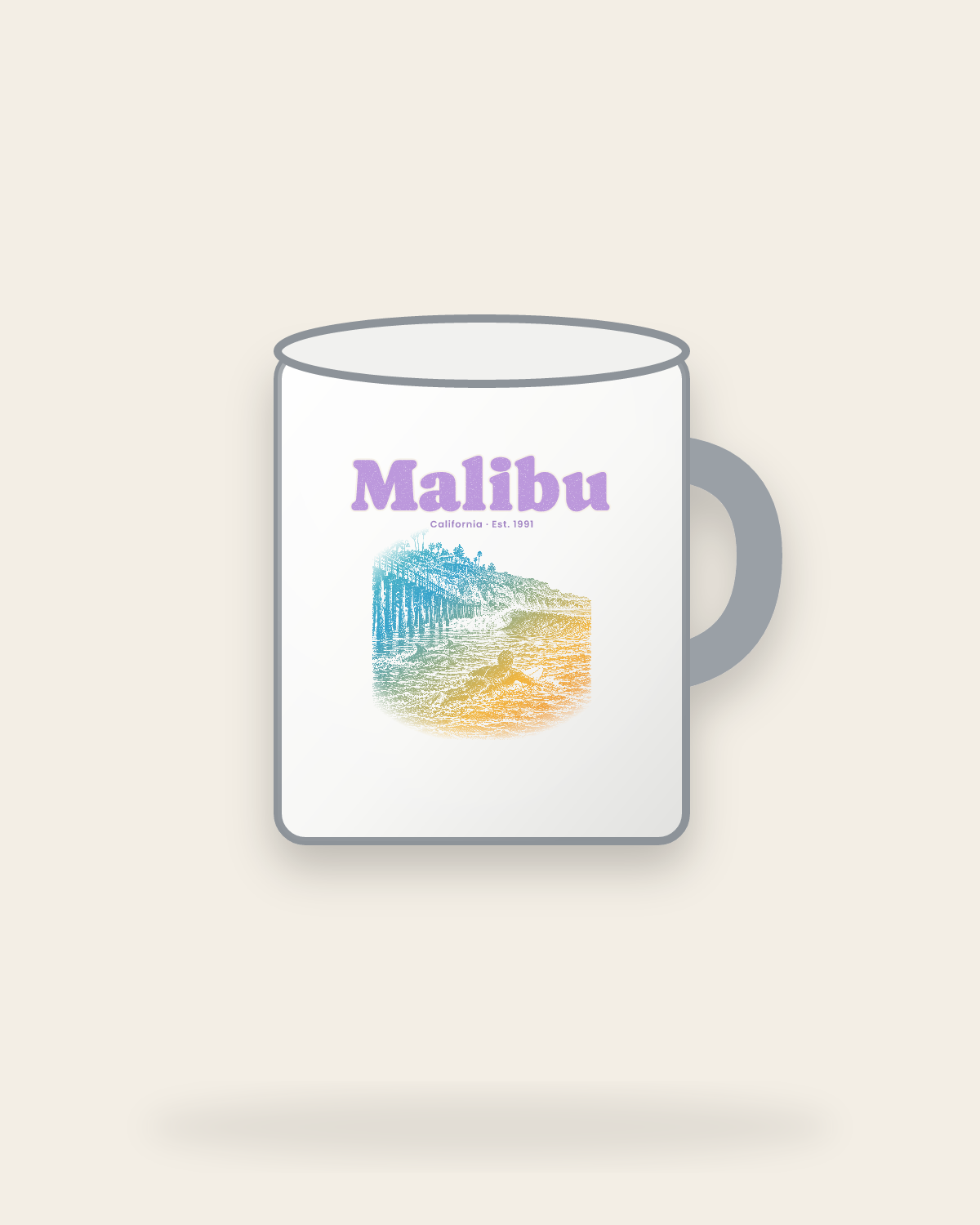 Malibu Point Break Enamel Camp Mug in White