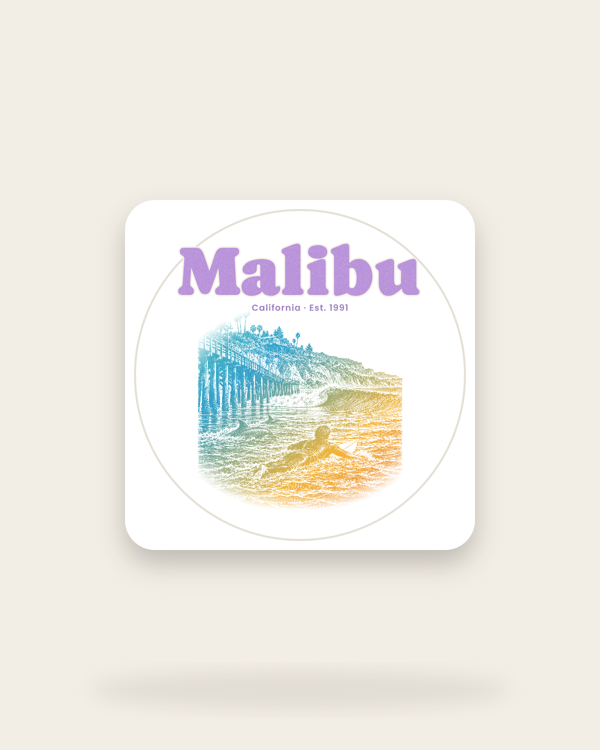 Malibu Point Break Kiss-Cut Sticker in White