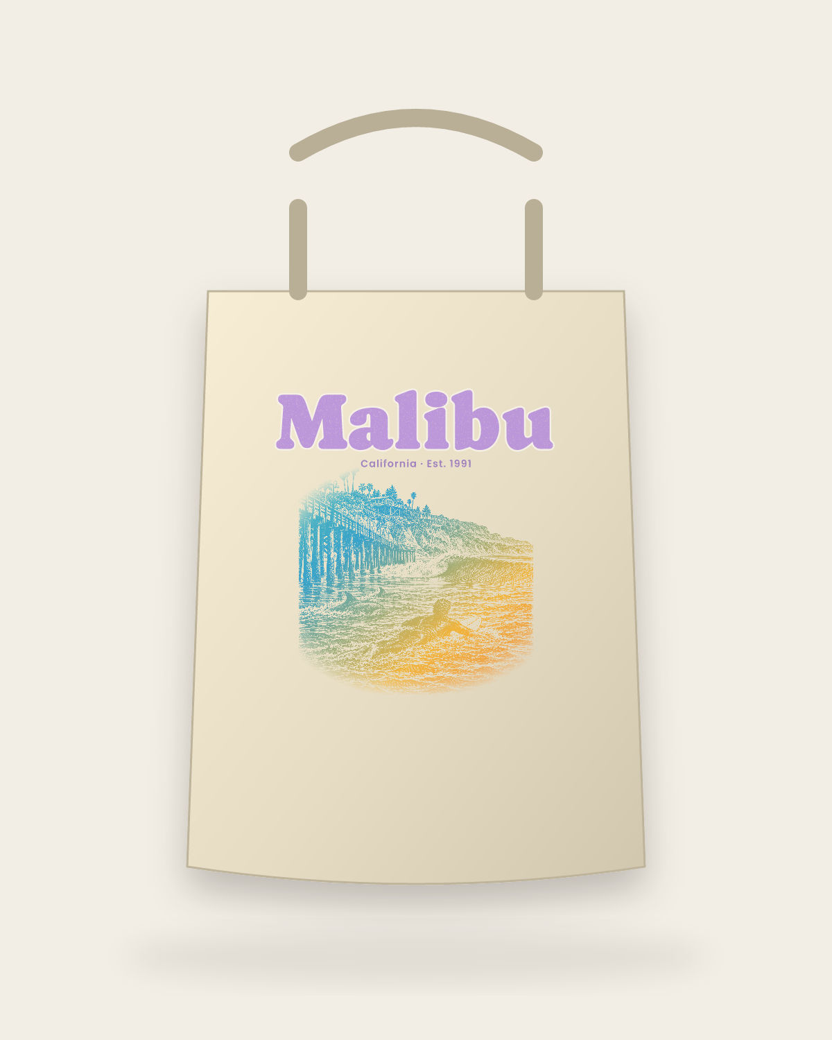 Malibu Point Break Canvas Tote in Beige
