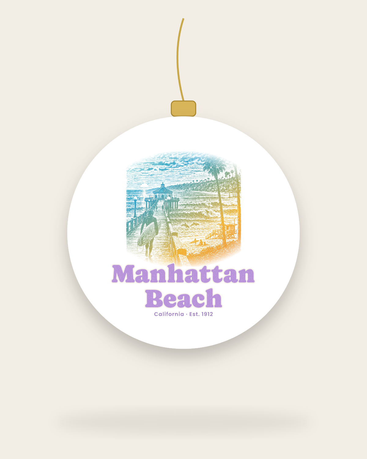 Manhattan Beach Pier Roundhouse Ceramic Ornament in White