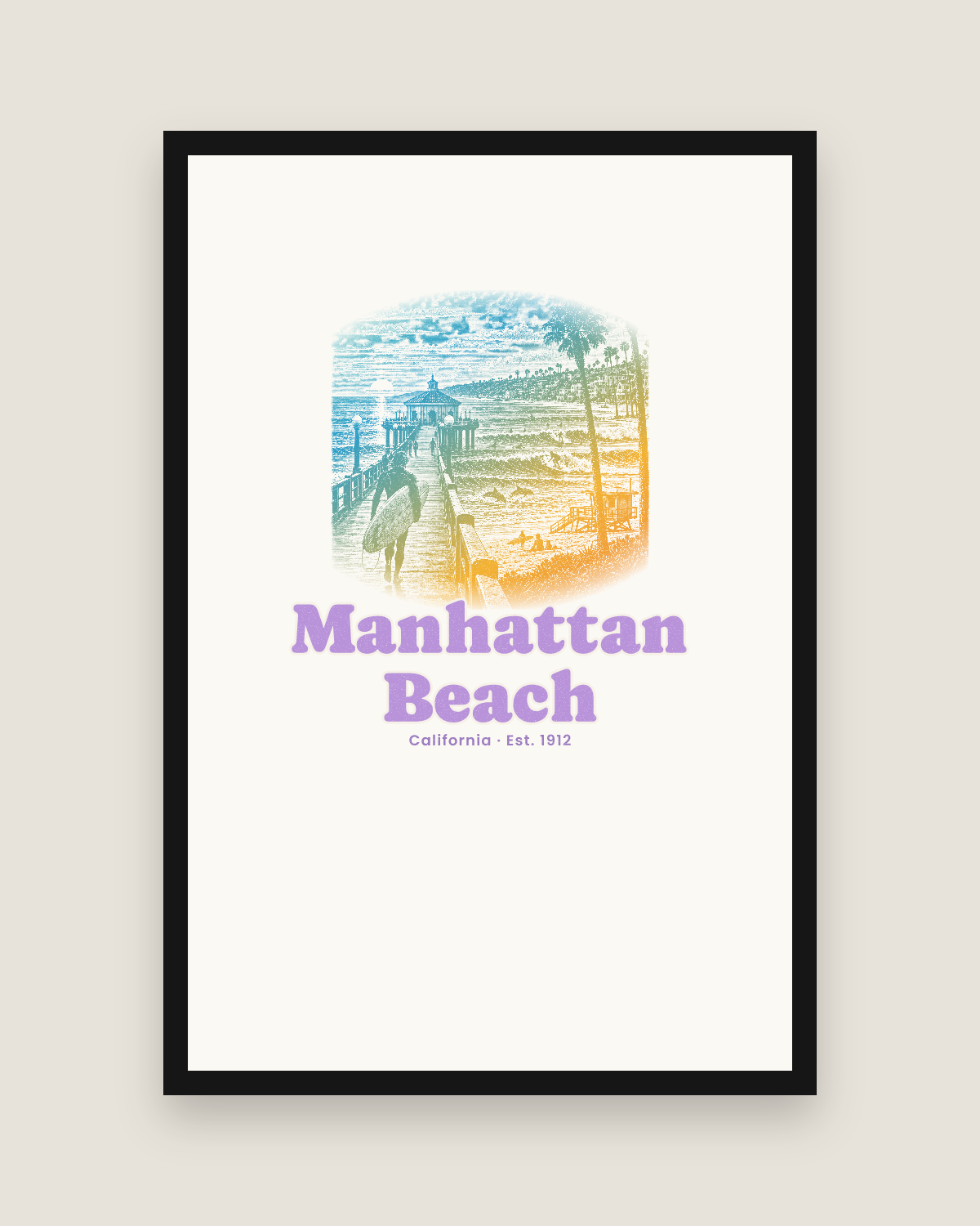 Manhattan Beach Pier Roundhouse Matte Poster in White