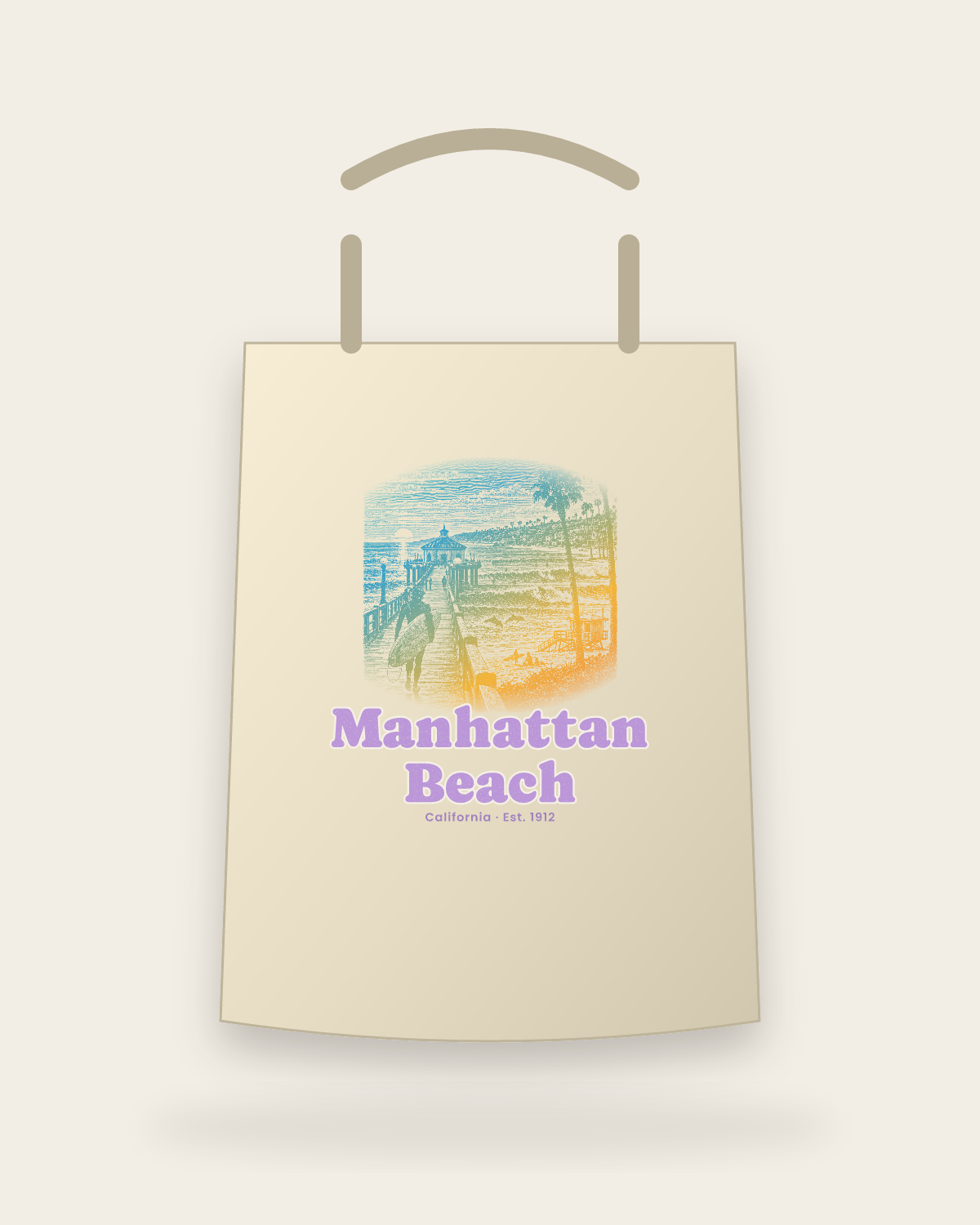 Manhattan Beach Pier Roundhouse Canvas Tote in Beige