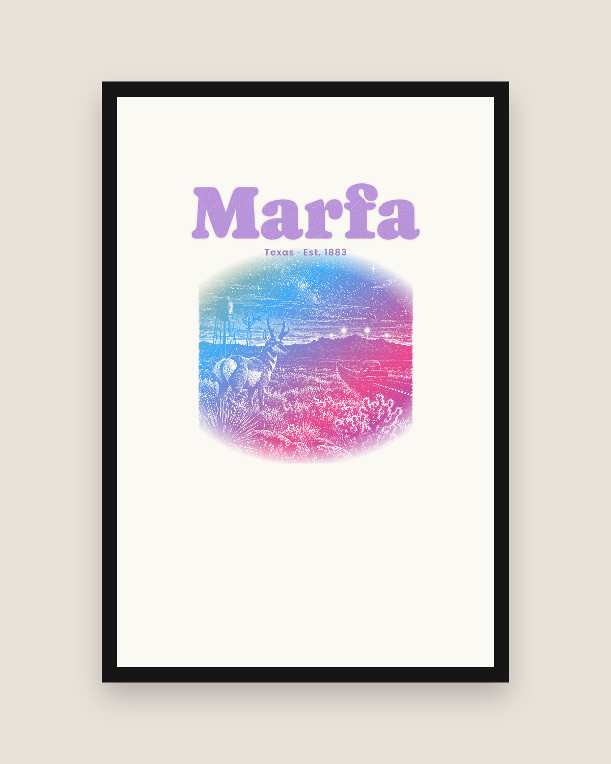 Marfa Desert Lights Matte Poster in White