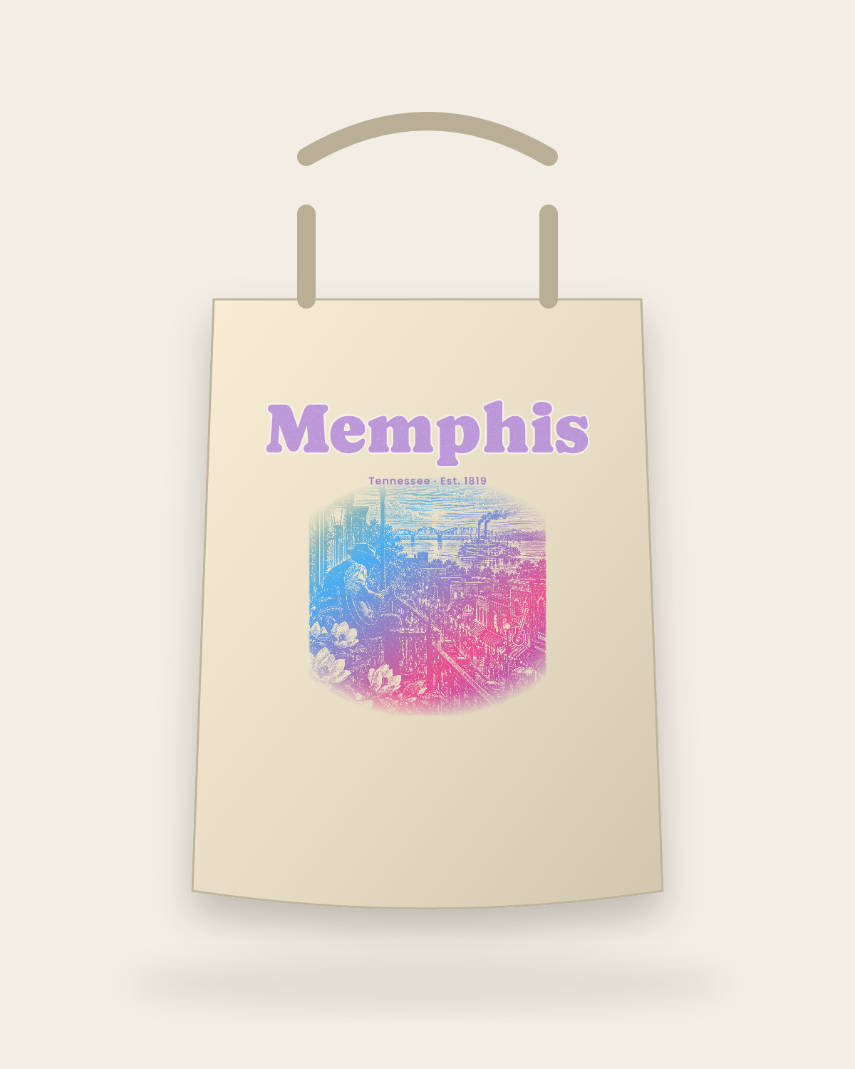Memphis Balcony Blues Canvas Tote in Beige