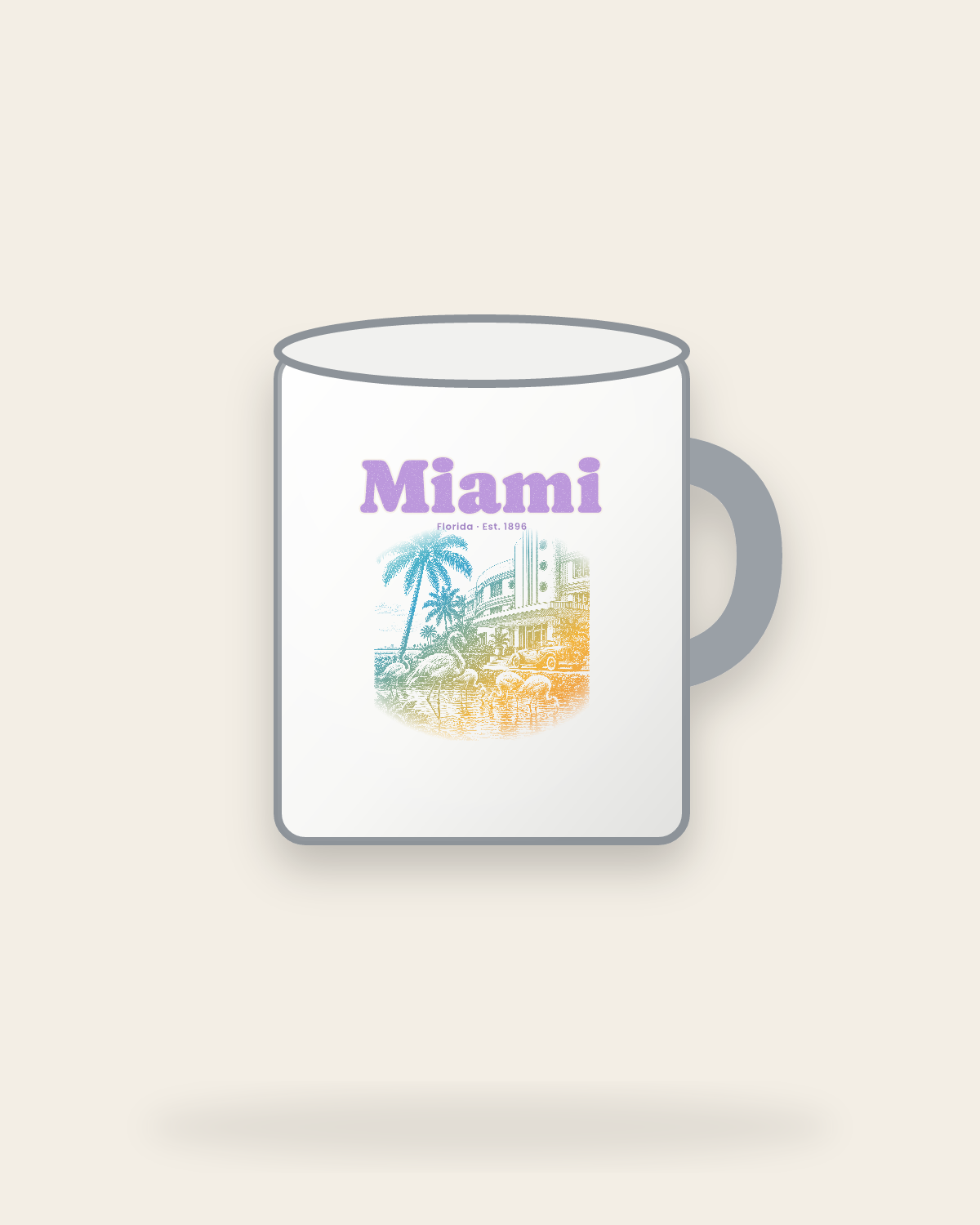 Miami Art Deco Flamingos Enamel Camp Mug in White