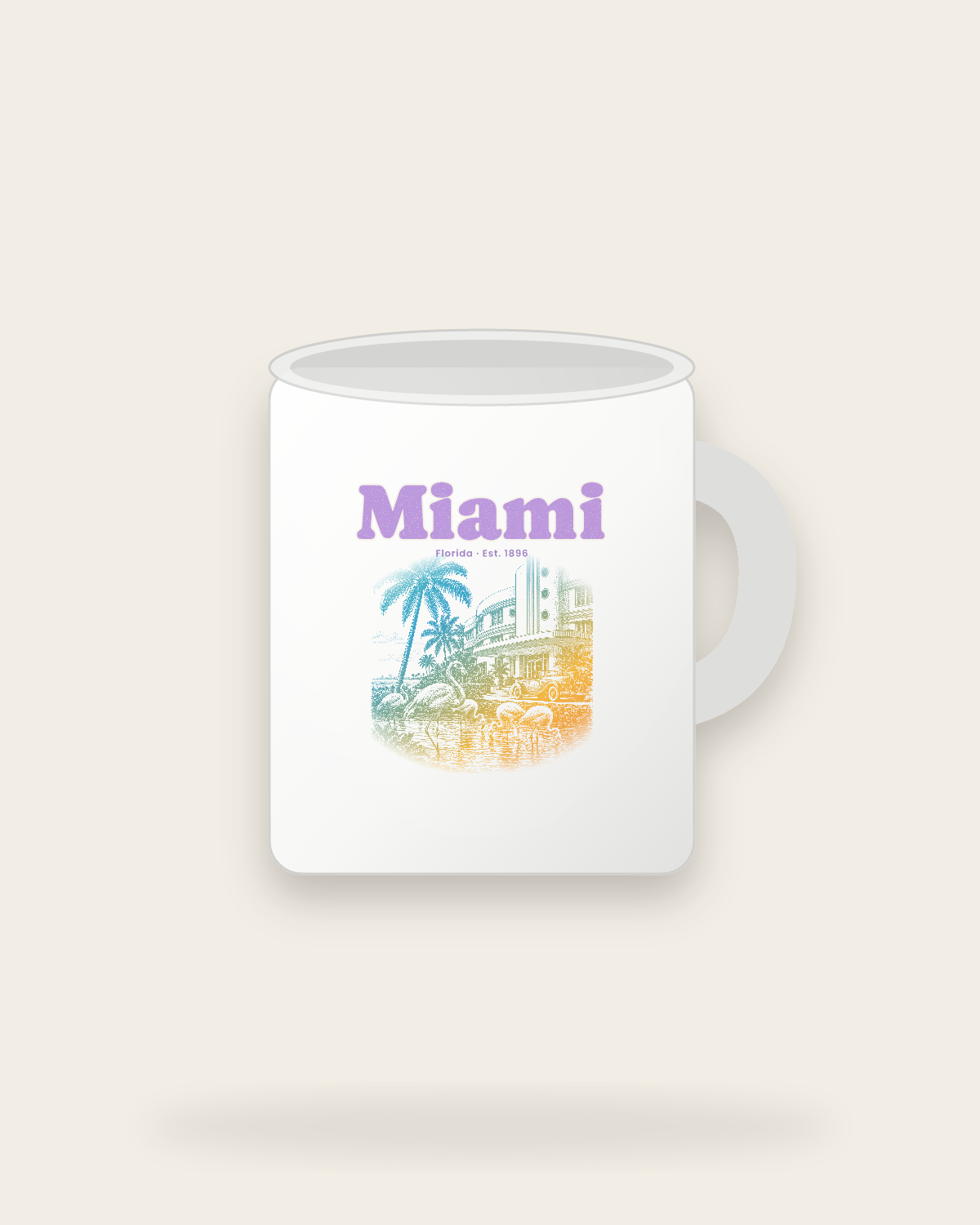 Miami Art Deco Flamingos Ceramic Mug 11oz in White