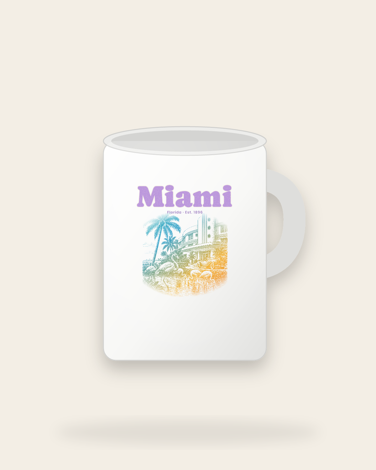 Miami Art Deco Flamingos Ceramic Mug 15oz in White