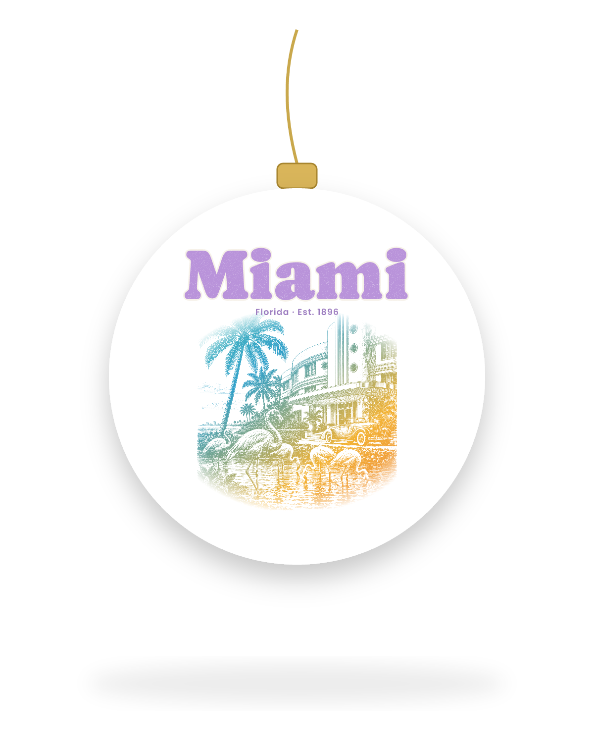 Miami Art Deco Flamingos Ceramic Ornament in White