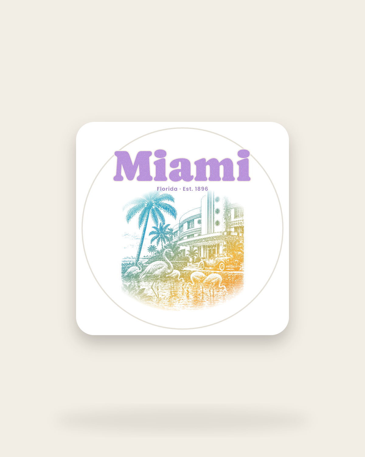 Miami Art Deco Flamingos Kiss-Cut Sticker in White