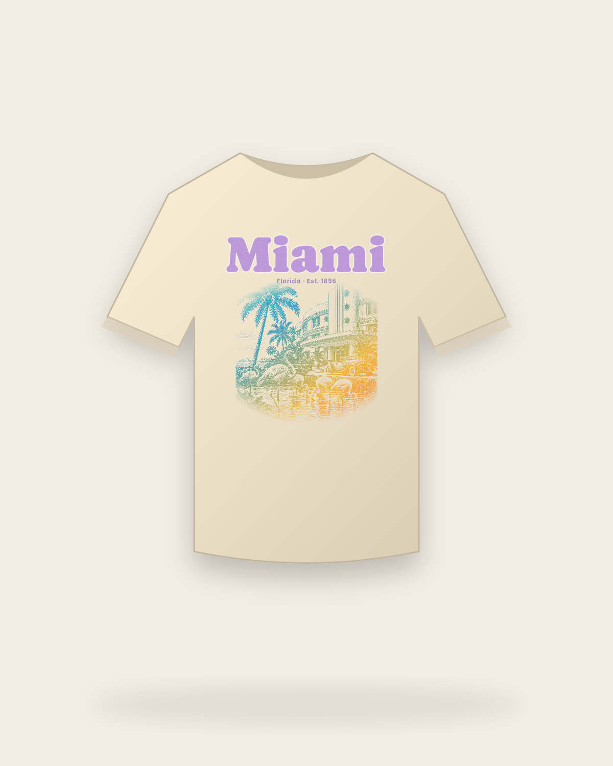 Miami Art Deco Flamingos Organic Cotton Tee in Natural