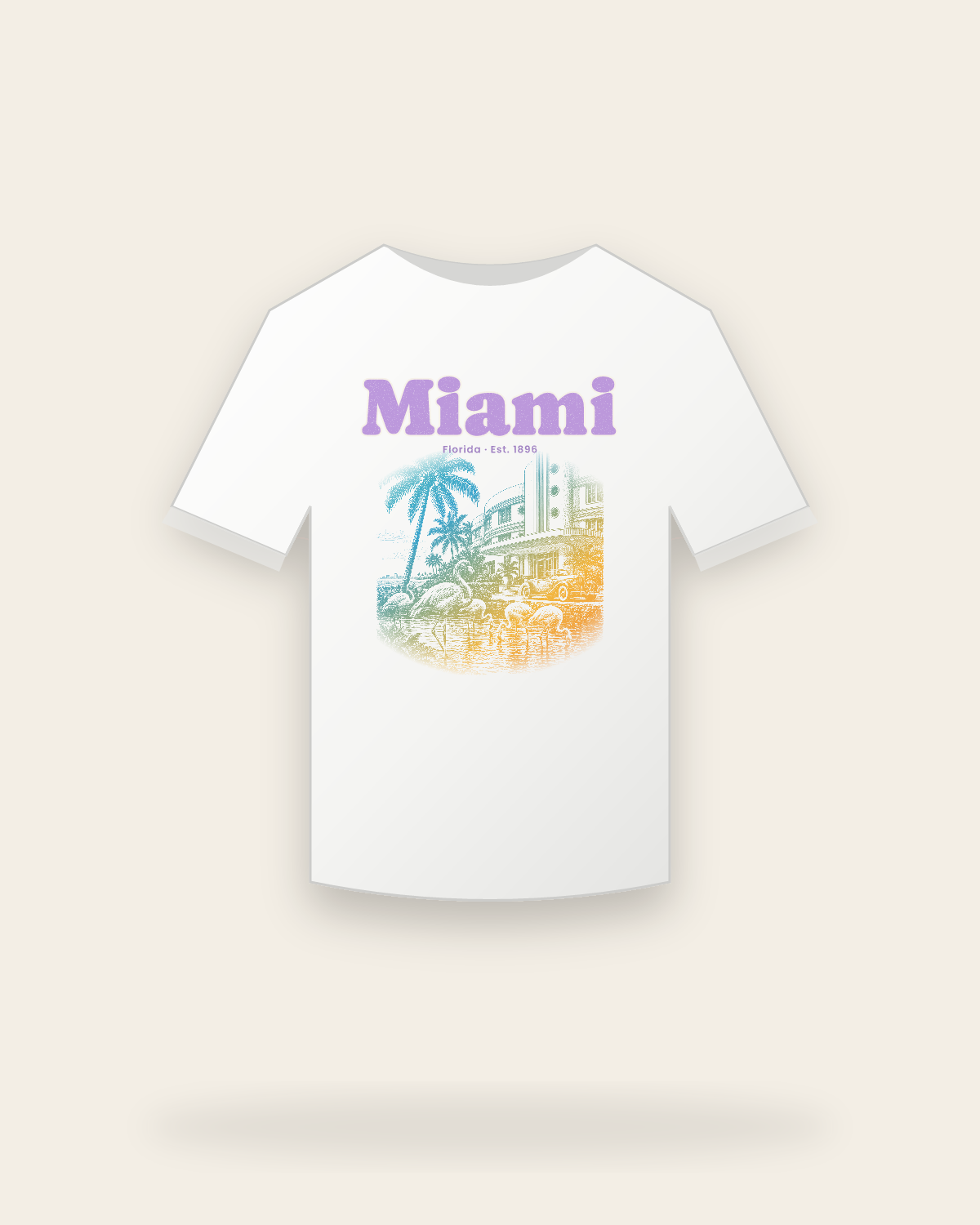 Miami Art Deco Flamingos Youth Tee in White