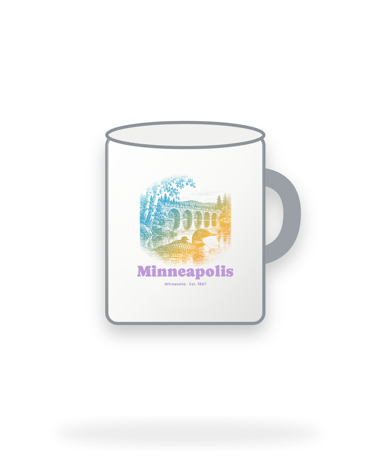 Minneapolis Loon & Stone Arch Enamel Camp Mug in White