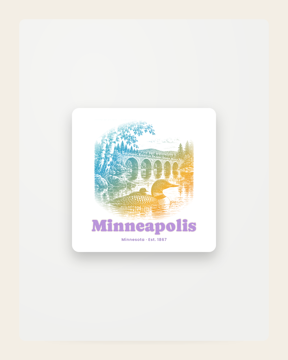 Minneapolis Loon & Stone Arch Fridge Magnet in White