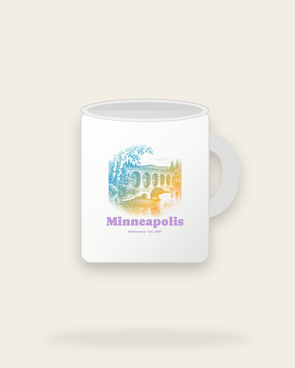 Minneapolis Loon & Stone Arch Ceramic Mug 11oz in White
