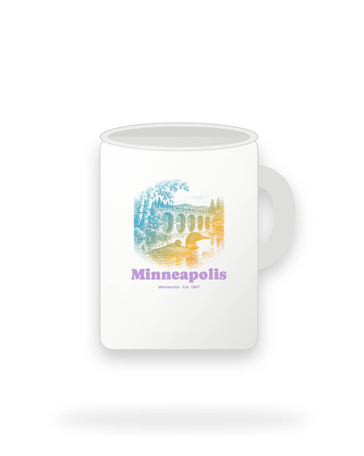 Minneapolis Loon & Stone Arch Ceramic Mug 15oz in White