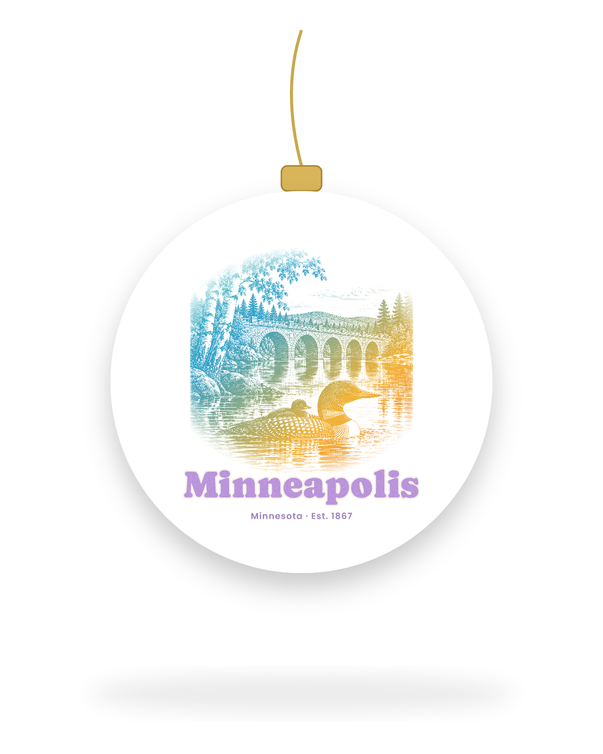 Minneapolis Loon & Stone Arch Ceramic Ornament in White