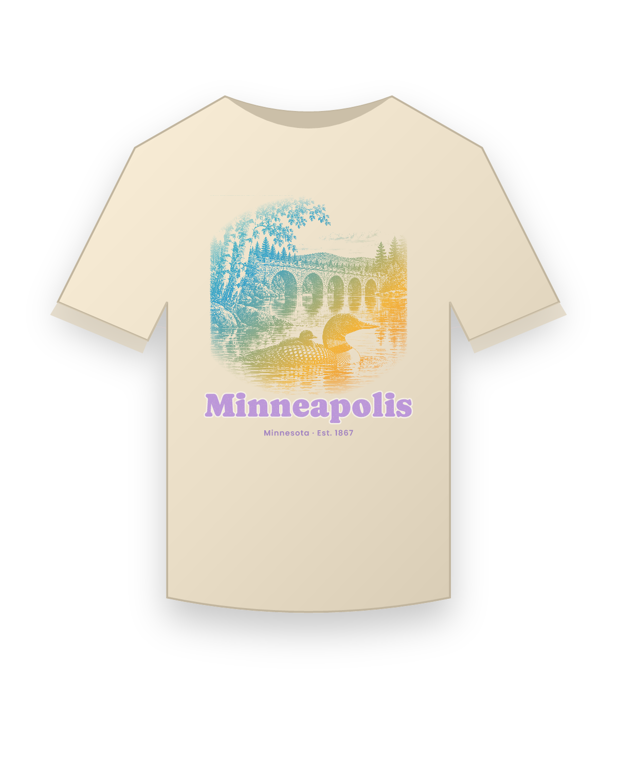 Minneapolis Loon & Stone Arch Organic Cotton Tee in Natural