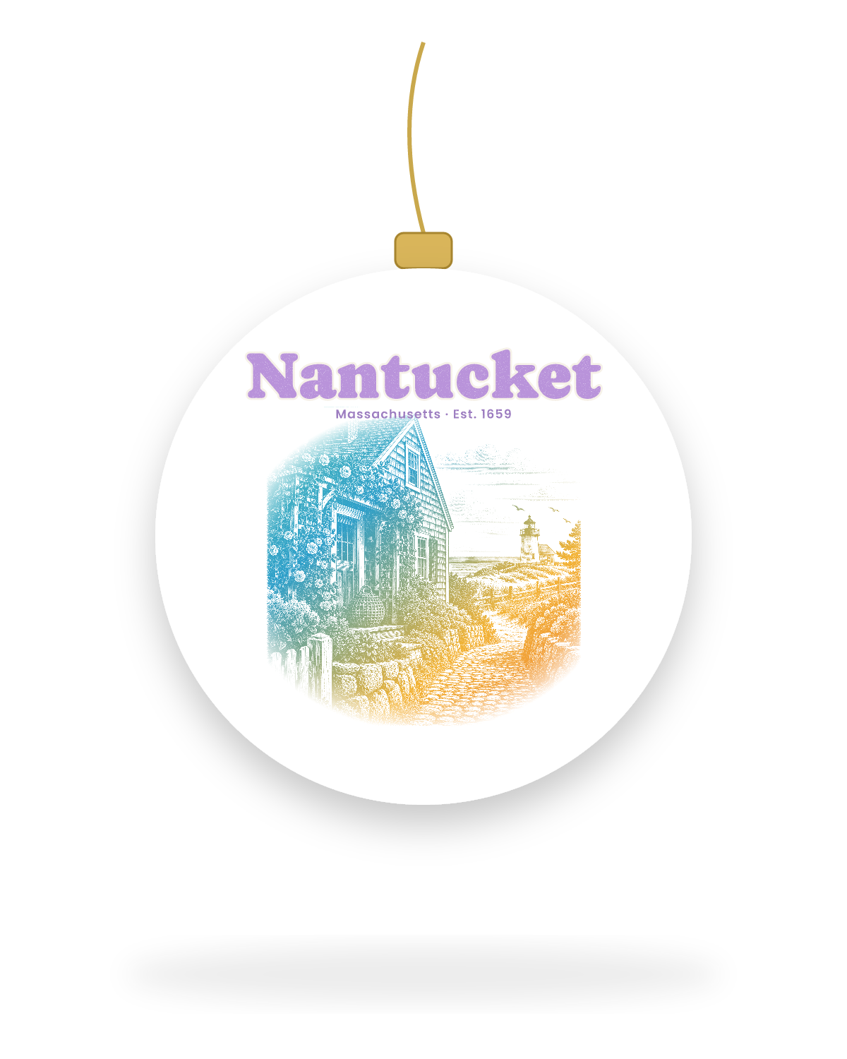 Nantucket Rose Cottage Ceramic Ornament in White