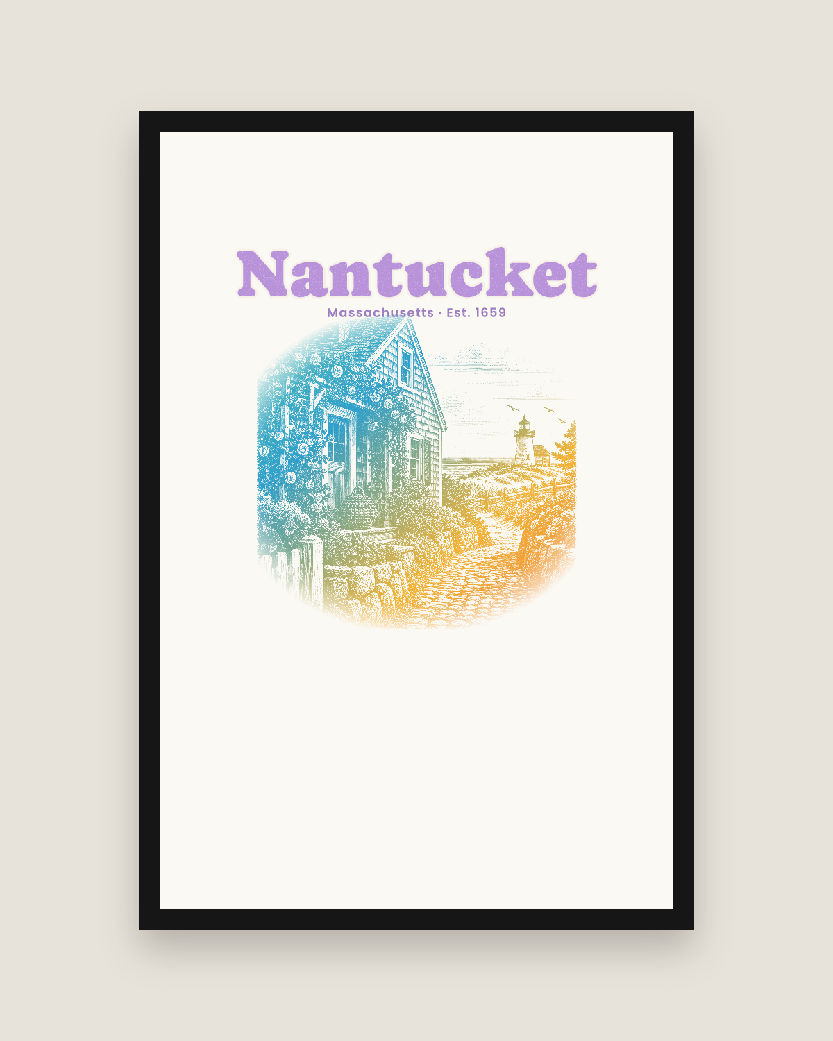 Nantucket Rose Cottage Matte Poster in White