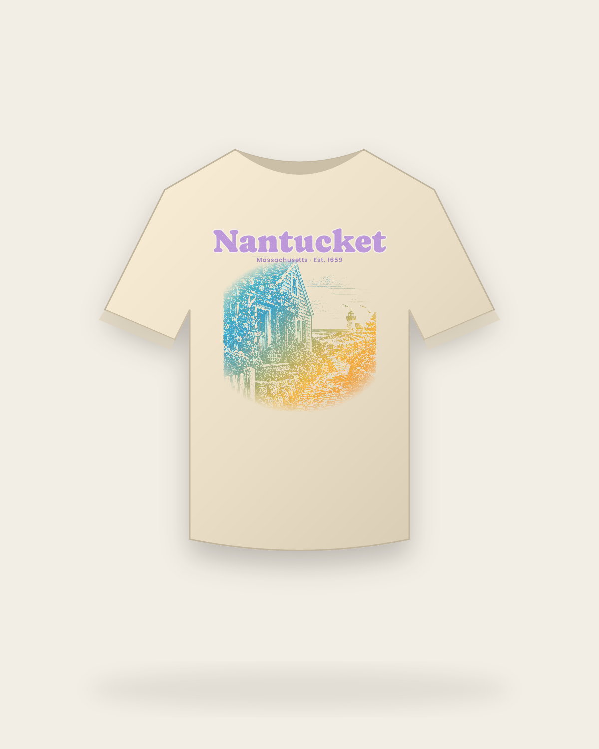 Nantucket, MA Rose Cottage Classic Tee in Natural