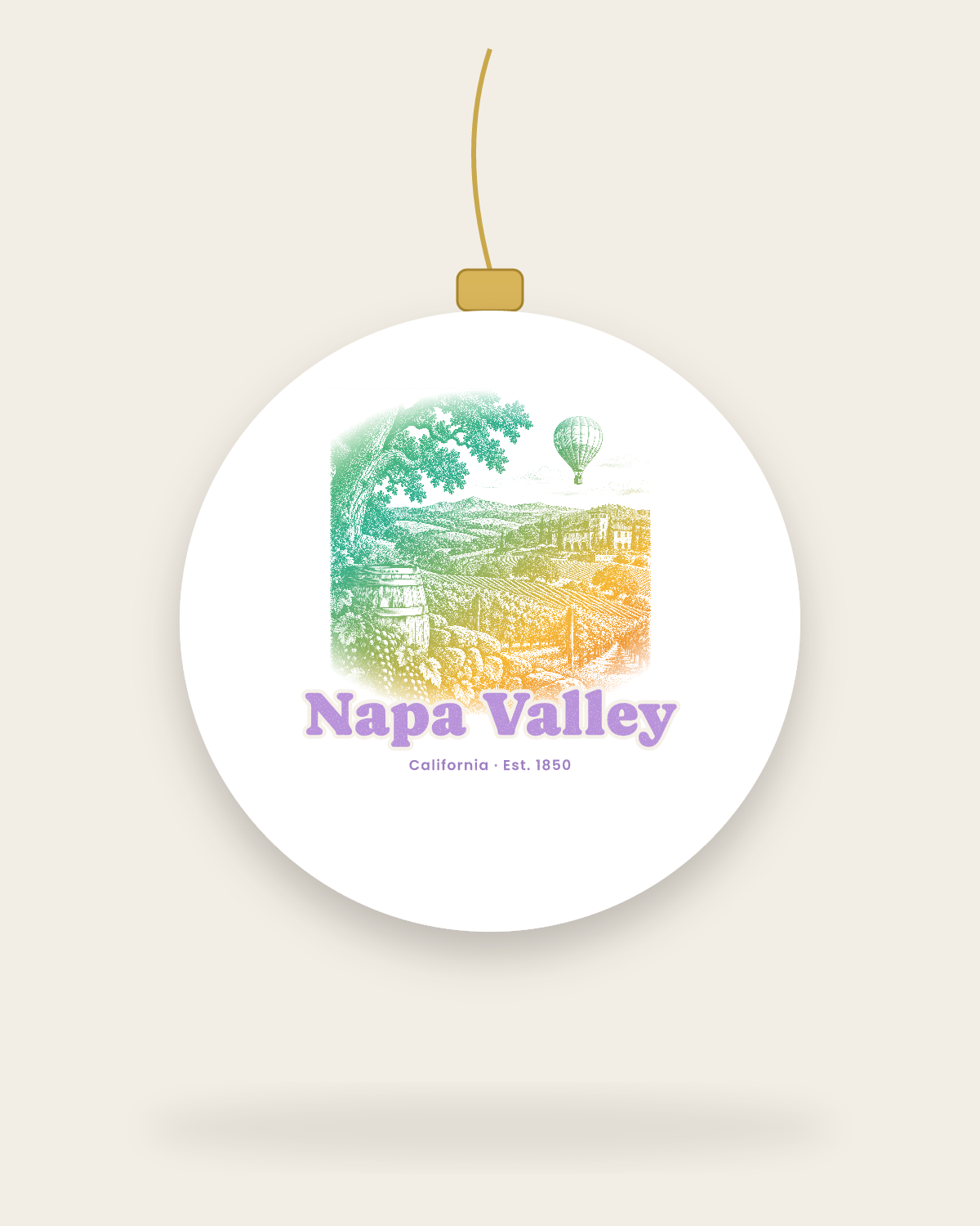 Napa Valley Vineyard Balloon Ceramic Ornament in White