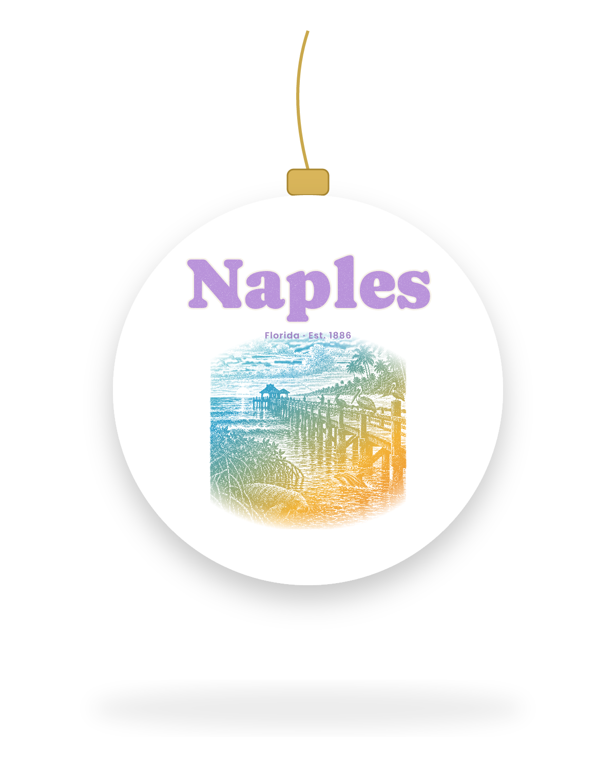 Naples Pier Pelicans Ceramic Ornament in White