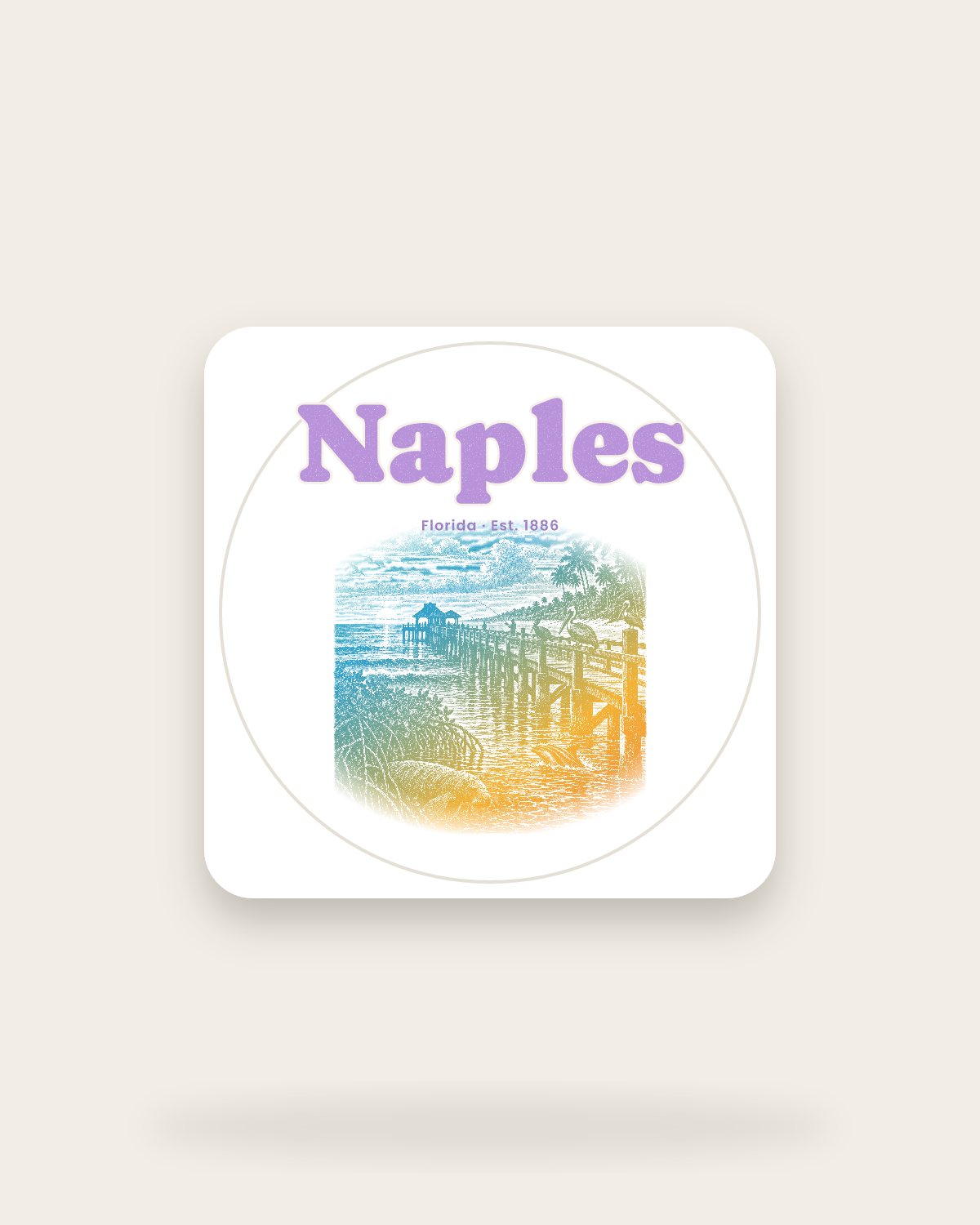 Naples Pier Pelicans Kiss-Cut Sticker in White